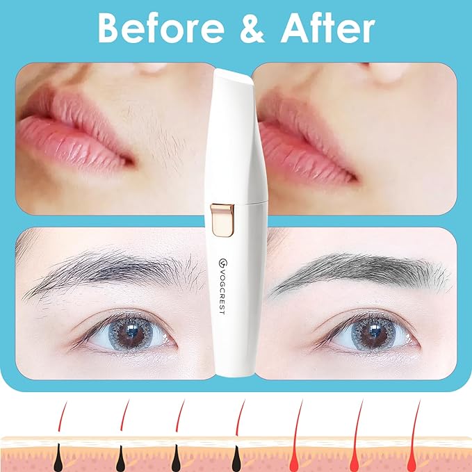 Rechargeable Eyebrow and Facial Hair Remover for Women - 2 in 1 Razor with Built-in LED Light for Painless Hair Removal