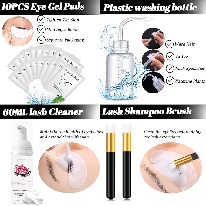Lash Extension Kit Eyelash Practice for Beginners Professional Set with Mannequin Head Removable Eyelids USB Fan Spraye Individual False Lash Eyelash Strips Shampoo Brush Supplies Storage box