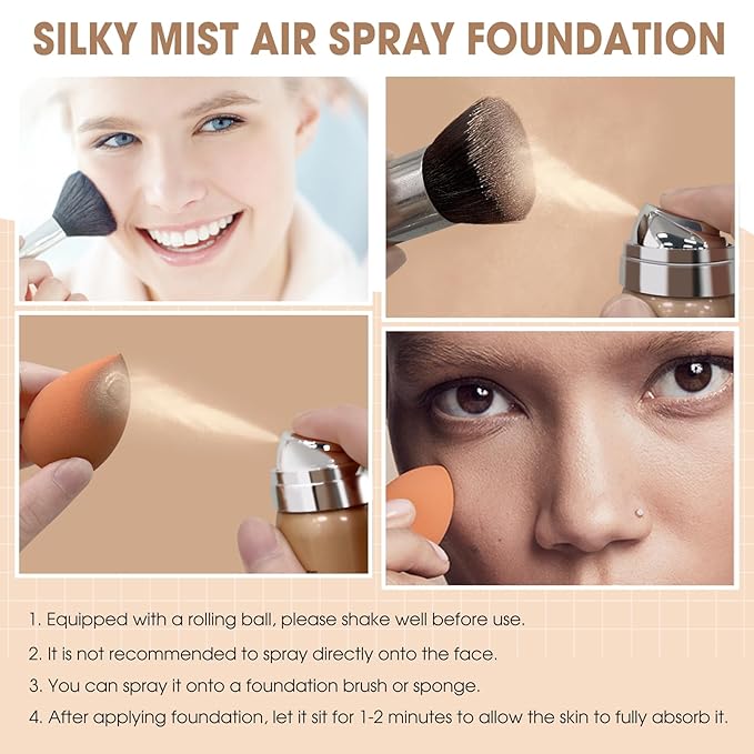 AirBrush Foundation Spray, Silky Mist Foundation Spray Makeup Warm Peach