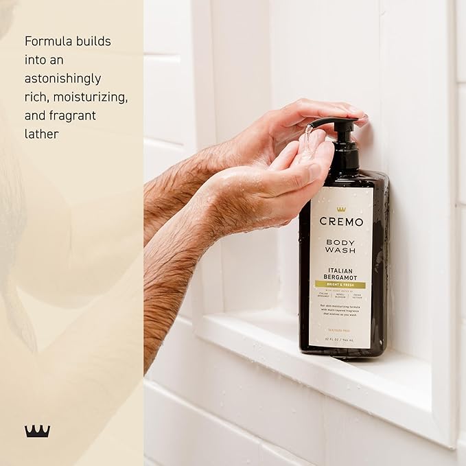 Cremo Rich-Lathering Italian Bergamot Body Wash for Men, Notes of Italian Bergamot, Neroli Blossom, and Fresh Vetiver, 32 Fl Oz