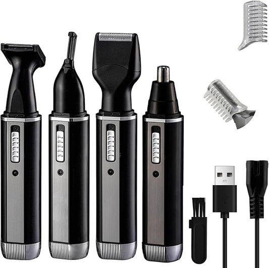 Nose Hair Trimmer for Women and Men, 4-in-1 Facial Hair Removal Trimmer Professional Eyebrow & Facial Hair Trimmer, Rechargeable Portble Waterproof Face Shaver Razor for Nose Ear Eyebrow Set