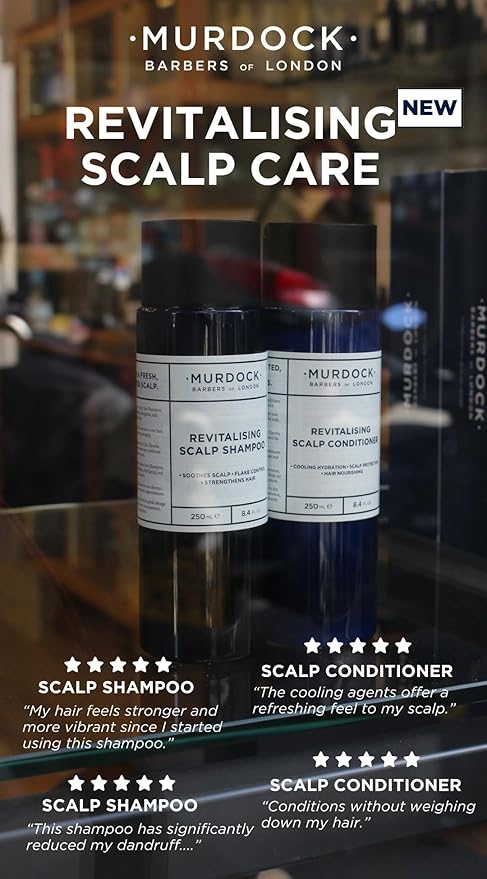 Murdock London Revitalising Scalp Shampoo | Flake Control, Anti-dandruff, promote a healthy scalp | Made in England | 250ml