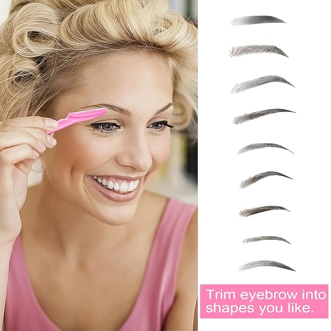 12 Pcs Eyebrow Razors, Face Razors Multipurpose, Exfoliating Dermaplaning Tools, Eyebrow Trimmers Shaver with Safety Cover, Facial Hair Removal for Women Men Body Use (Pink)