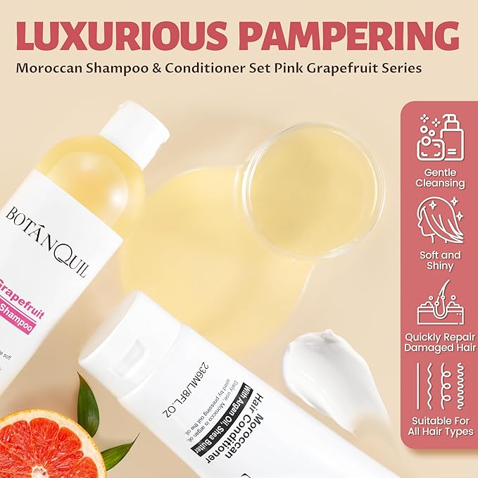 BOTÁNQUIL Argan Oil of Morocco Shampoo and Conditioner Set, Sulfate-Free Surfactants,Restore Shine&Softness Hair Shampoo and Conditioner with Shea Butter,Vatamin E for Curly Dry Damaged All Hair&Scalp