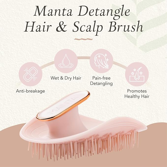 Manta Original Anti-Breakage Hairbrush – Gentle Detangling Brush for Wet & Dry Hair, Flexible Hairbrush for All Types, Healthy Hair Care for Women & Men, Pink