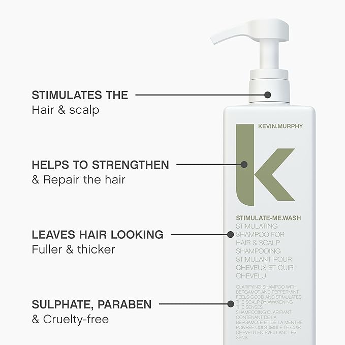 KEVIN.MURPHY STIMULATE-ME.WASH - Clarifying Shampoo for Hair & Scalp - For All Types - Stimulates Hair - Strengthening - Cruelty Free Shampoo - 1 L / 33.8 fl oz