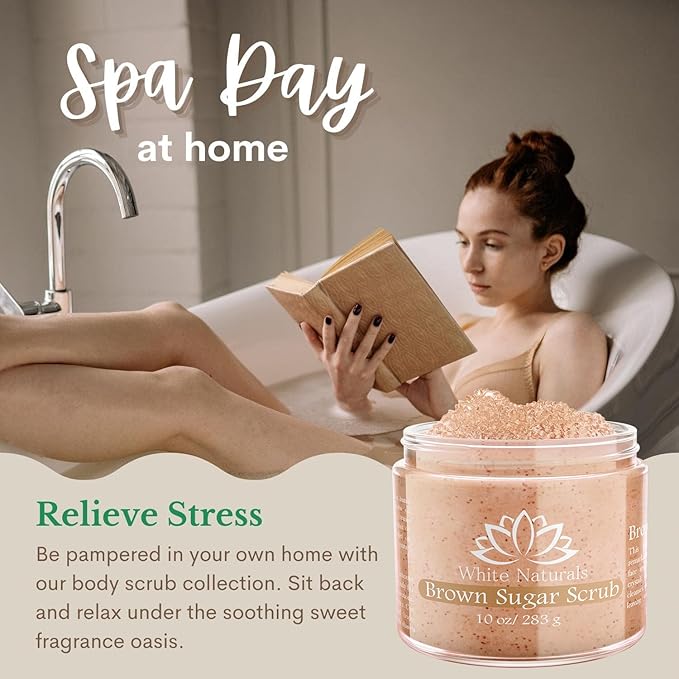 Pure Brown Sugar Scrub, Gentle Exfoliating Natural Body Scrub, Revitalizing Face & Lips Scrubber For Women With Moisturizing Shea Butter & Organic Oils, Cellulite & Stretch Mark Remover Best Gift Idea