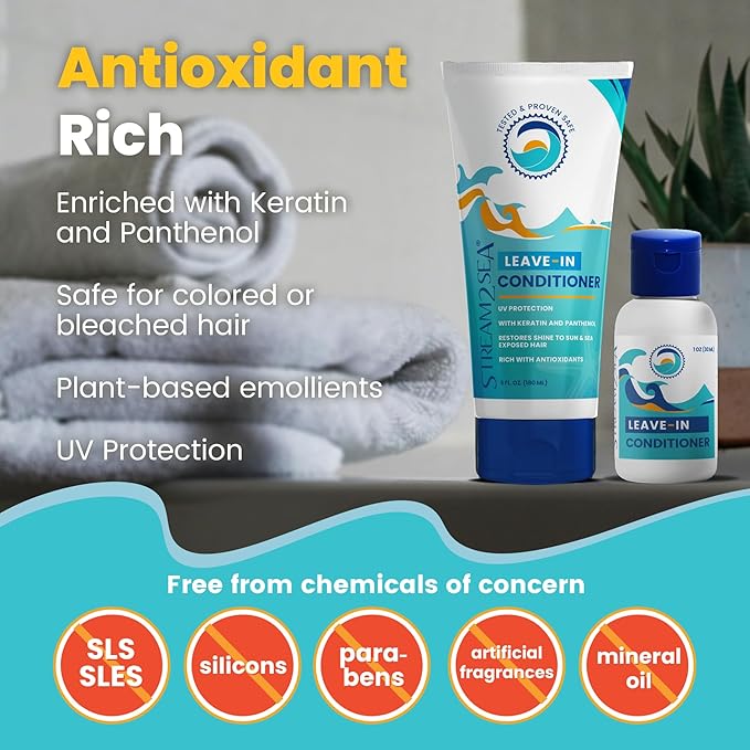 Leave-In Hair Conditioner Detangles & Replenish Hair Moisture Natural Reef Safe Formula - Sulfate and Paraben Free with UV Protection by Stream2Sea