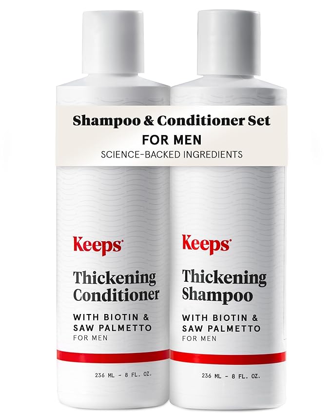 Keeps Hair Regrowth Shampoo & Conditioner Set for Fuller, Thicker Looking Hair - Thinning & Regrowth Haircare Products for Men - DHT Blocker - Infused with Biotin, Caffeine, & Saw Palmetto