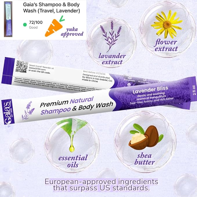 GAIA'S Natural Body Wash and Shampoo Lavender, Travel Size, 32 Fl Oz, Sulfate Free, Paraben Free, Dye Free, Tear Free, Organic and Natural Ingredients, PH Balance Feminine