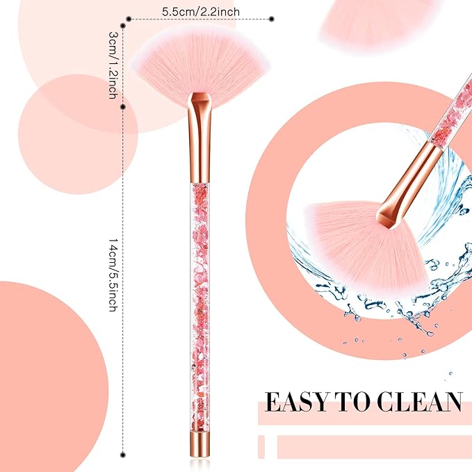 12 Pcs Fan Brushes for Facial Mask Brushes with Glitter Quicksand Handle Cosmetic Facial Fan Brushes Soft Facial Mask Brush Applicator Facial Peel Applicator Face Mask Tools with Pouch (Pink)