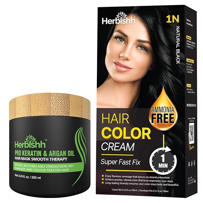 Black Rapid Infusion Hair Color Cream, Permanent Hair Dye in One Minute with Comb Applicator and Argan Oil Deep Conditioning Hair Mask 8.45 FL OZ Combo Pack