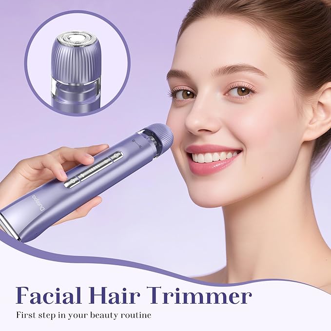 2-in-1 Electric Bikini Trimmer for Women, IPX7 Waterproof, Rechargeable Razor with Double-Edged Blade, Portable Hair Removal Shaver for Wet and Dry Use (Purple)