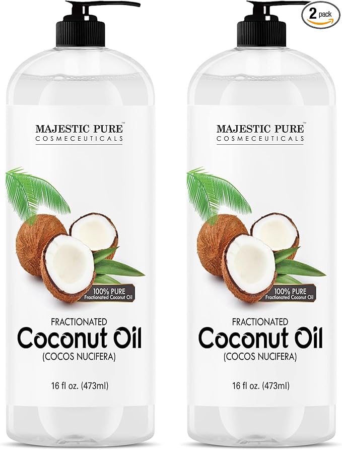Majestic Pure Fractionated Coconut Oil - Relaxing Massage Oil, Liquid Carrier Oil for Diluting Essential Oils - Skin, Lip, Body & Hair Oil Moisturizer & Softener - 16 fl oz (Pack of 2)
