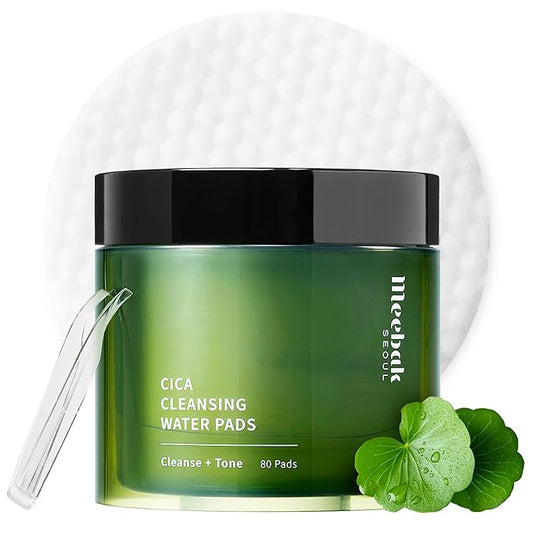 Meebak Cica Cleansing Water Pads | Makeup Remover Pads | Face Cleansing Wipes | Exfoliation Toner Pad | Hydrating & Toning for Sensitive Skin - 80ct