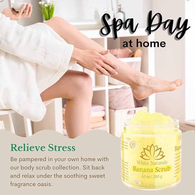 Organic Banana Body Scrub, Moisturizing and Exfoliating Salt Face & Body Scrub, Fights Stretch Marks, Fine Lines, Pure Exfoliator for Skin Care and Refresh Feeling