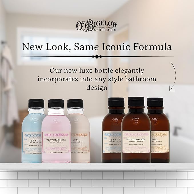 C.O. Bigelow West Village Rose Body Wash, Iconic Collection Moisturizing Body Wash with Coconut Oil & Aloe Vera, 10.5 Fl Oz