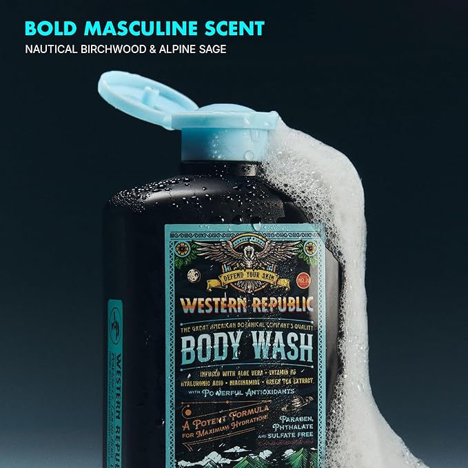 Men's Body Wash | Nautical Birchwood & Alpine Sage and Aviator's Eucalyptus & Fresh Citrus | Hydrating & Anti-Aging Formula with Aloe, Niacinamide & Hyaluronic Acid (2 Pack) | Made in USA