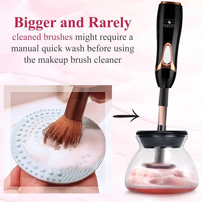 Kleem Organics Electric Makeup Brush Cleaner Machine with FREE Makeup Cleaner Shampoo - Automatic Cleaning, Spinning Dryer, Black, Dual-fiber Bristles, For Eyeshadow, Foundation