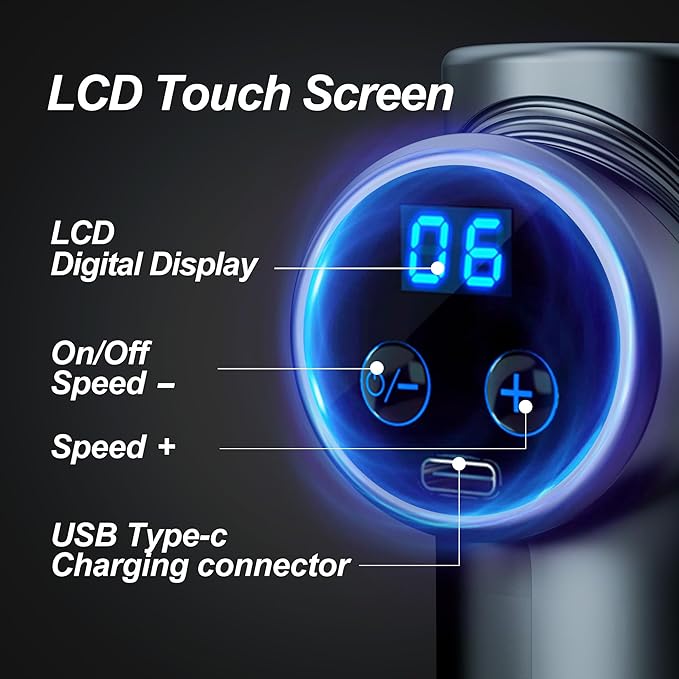 Massage Gun Deep Tissue, Portable Massage Gun with 4 Interchangeable Heads for Deep Muscle Relief and Relaxation