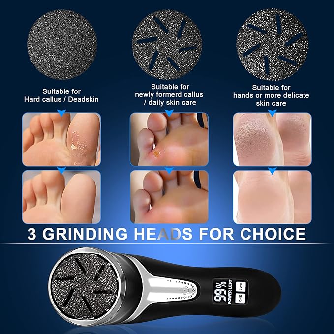 Electric Callus Remover for Feet with Vacuum, Professional Pedicure Tools Kit, Rechargeable Waterproof Foot File for Foot Care Deadskin Remover with 3Heads&2Speed,LCD Display