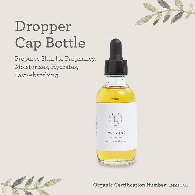 Lizush Belly Oil - 2 oz. Stretch Mark Treatment and Body Oil - Pregnancy Essentials to Protect and Moisturize Skin Made with 85% Organic Ingredients - Handmade in the USA