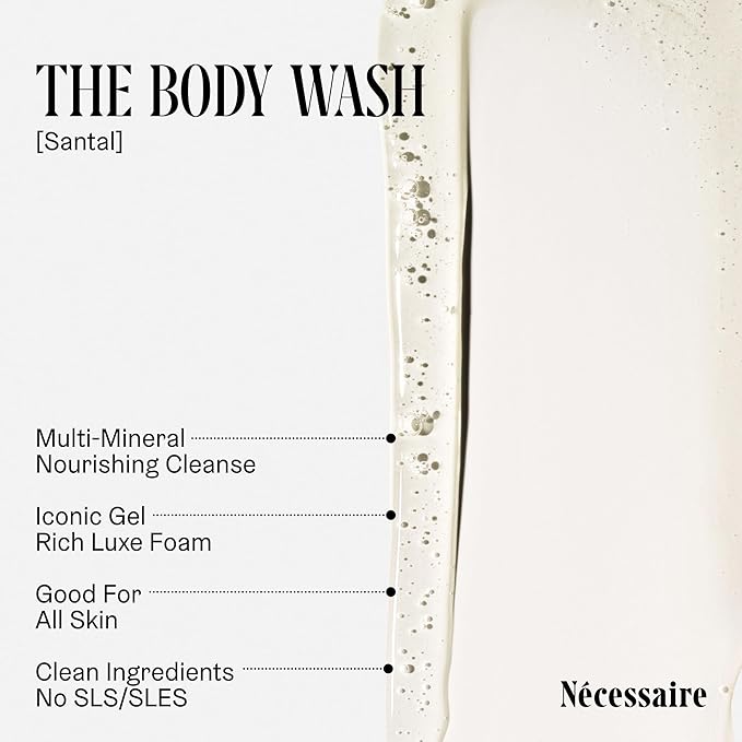 Nécessaire The Body Wash Santal - Natural Body Wash for Women & Men, Therapeutic Shower Gel with Epsom Salt + Minerals. Gel Cleanse, 8.4 fl oz.