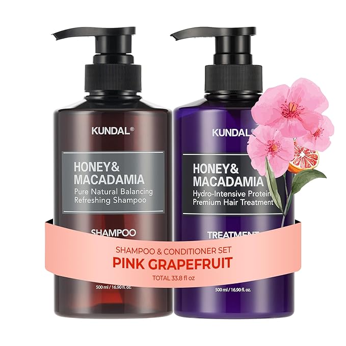KUNDAL Korean Shampoo and Conditioner Set – [Pink Grapefruit], Salon-quality, Long Lasting Scent, Moisturizing, Sulfate-Free Formula with Argan & Macadamia Oil, 16.9 fl oz (2 Pack)