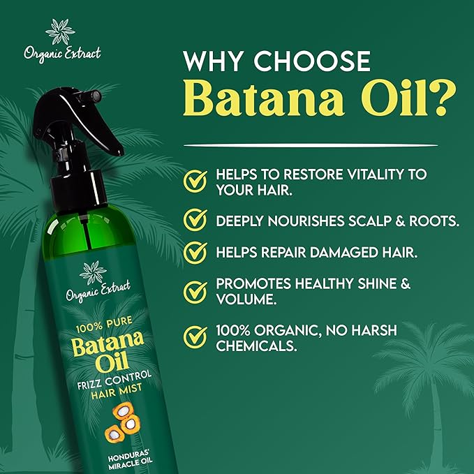 Batana Oil Leave-In Hair Mist - 8 fl oz / 236ml – Lightweight Detangling & Hydrating Spray with Rosemary & Batana Oil – Softens, Smooths & Refreshes Hair for All Hair Types