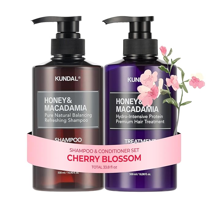 KUNDAL Korean Shampoo and Conditioner Set – [Cherry Blossom], Salon-quality, Long Lasting Scent, Moisturizing, Sulfate-Free Formula with Argan & Macadamia Oil, 16.9 fl oz (2 Pack)