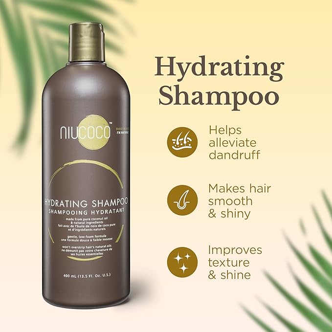 Natural Coconut Oil Hydrating Shampoo (400ml) | Chemical Free Moisturizing Dandruff Formula for Dry, Damaged, Hair & Scalp | Safe on Color Treated Hair | Professional Salon Quality