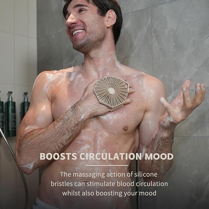 iTokGoK® Silver-Infused 2-in-1 Silicone Body Scrubber, Double-Sided Design Body Brush Scrubber Exfoliating Brushes for Sensitive Skin for Showering for Women Silicone Loofah- Sand Pink