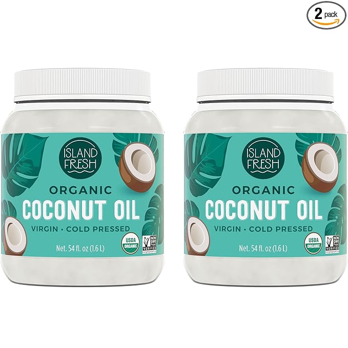 Island Fresh Organic Coconut Oil (54 oz) - Organic Virgin Coconut Oil Great for Baking, Versatile Cooking Oil, DIY Hair Oil & Skin Oil, Cold-Pressed, Certified Organic & Non-GMO (Pack of 2)