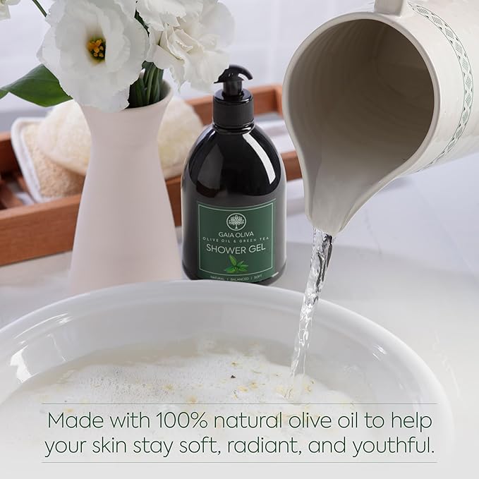 Olive Oil Shower Gel – Natural Body Wash with Green Tea, Hydrating, Moisturizing Body Wash for Women & Men, Plant-based Bath & Shower Gel for Dry Skin, 16.9 Fl Oz (Pack Of 1)