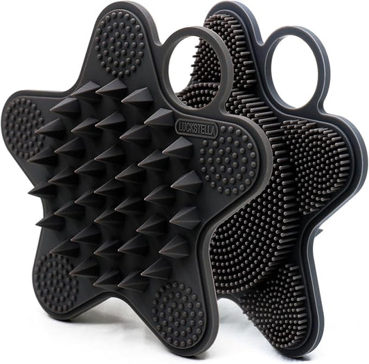 LUCKSTELLA 100% Silicone Dual-Sided Shower Brush – Star-Shaped Body Scrubber & Scalp Massager, Gentle for Hair & Skin (Charcoal)