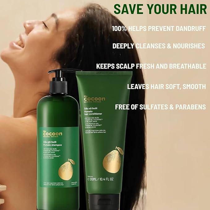 Cocoon Hair Repair Set (SAVE 25%): Pomelo Tonic (4.7 fl oz), Shampoo (10.4 fl oz), and Conditioner (10.4 fl oz)