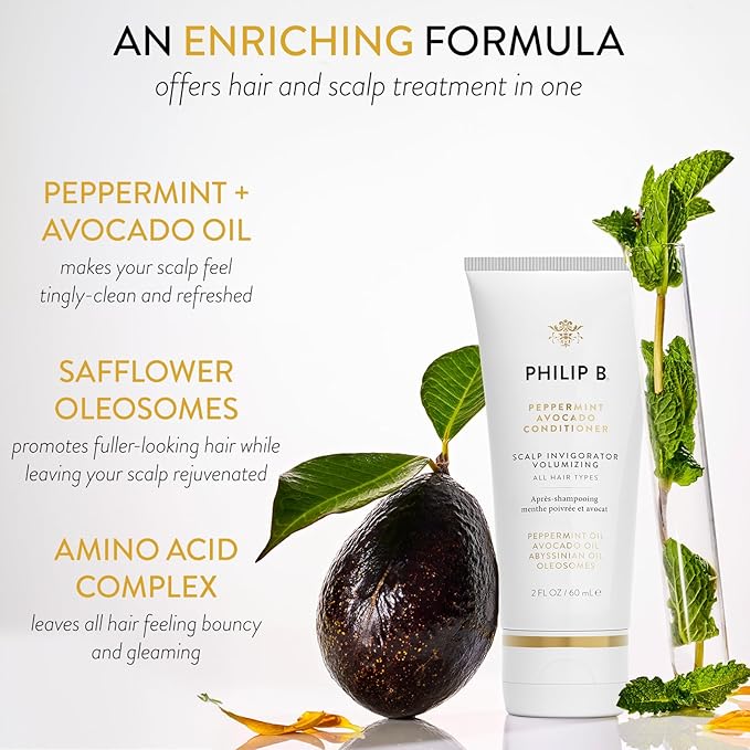 PHILIP B Peppermint Avocado Conditioner, 2 fl. oz. (60 ml) - Adds Volume to Hair While Peppermint Oil and Eucalyptus Invigorates the Scalp With a Tingly Sensation