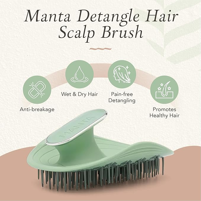 Manta Original Anti-Breakage Hairbrush – Gentle Detangling Brush for Wet & Dry Hair, Flexible Hairbrush for All Types, Healthy Hair Care for Women & Men, Serene Green