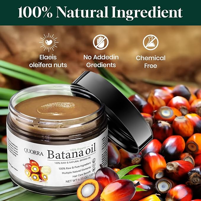 Quorra Raw Batana Oil for Hair Growth 100% Natural Organic Hair Oil from Honduran for Thick and Strong Natural Hair,Unrefined Cold Pressed Cosmetic Scalp Mask for Men & Women