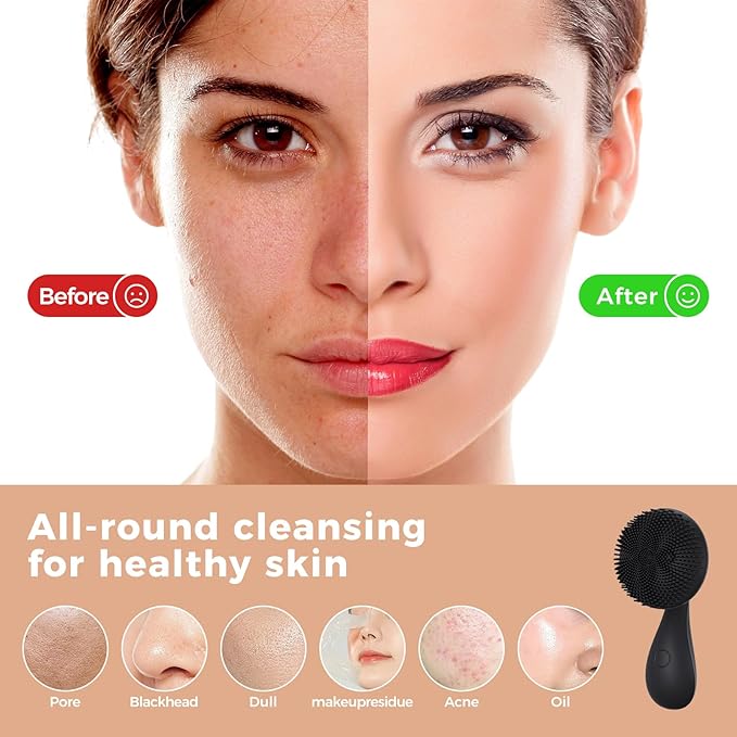 2 in 1 Facial Cleansing Brush, Rotating Magnetic Beads & Massage Cleaning Electric Face Scrubber, Waterproof and Rechargeable Exfoliating Face Scrubber Brush