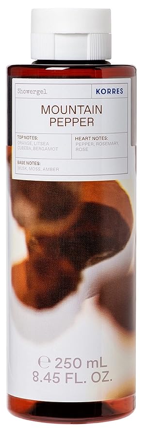 KORRES Cleanse + Hydrate Shower Gel, Mountain Pepper Bergamot & Coriander Fragrance, Foaming Body Wash with Aloe Vera & Wheat Proteins, Maintains Skin’s Natural Moisture for a Supple Feel, 8.45 Fl Oz