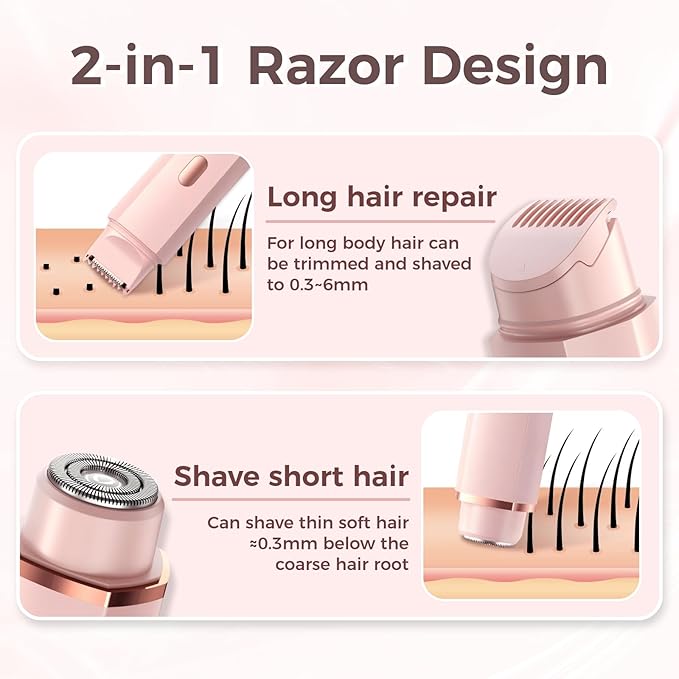 Bikini Trimmer for Women, 2 in 1 Electric Razors for Women, IPX7 Waterproof, USB Rechargeable Wet and Dry Shaver, Suitable for Hair Removal All Over The Body