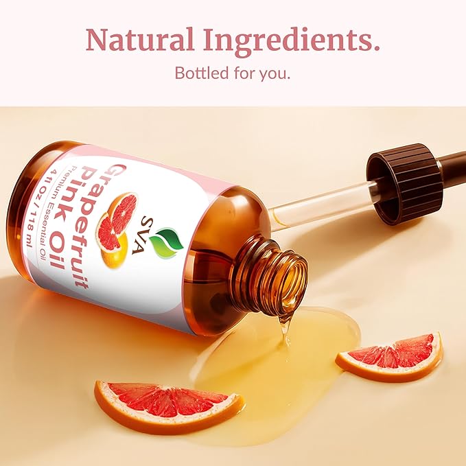 SVA Grapefruit Essential Oil Pink – 4 Fl Oz – 100% Natural Grapefruit Oil - for Diffuser, Hair Care, Face, Skin Care, Aromatherapy, Scalp and Body Massage, Soap and Candle Making - with Dropper