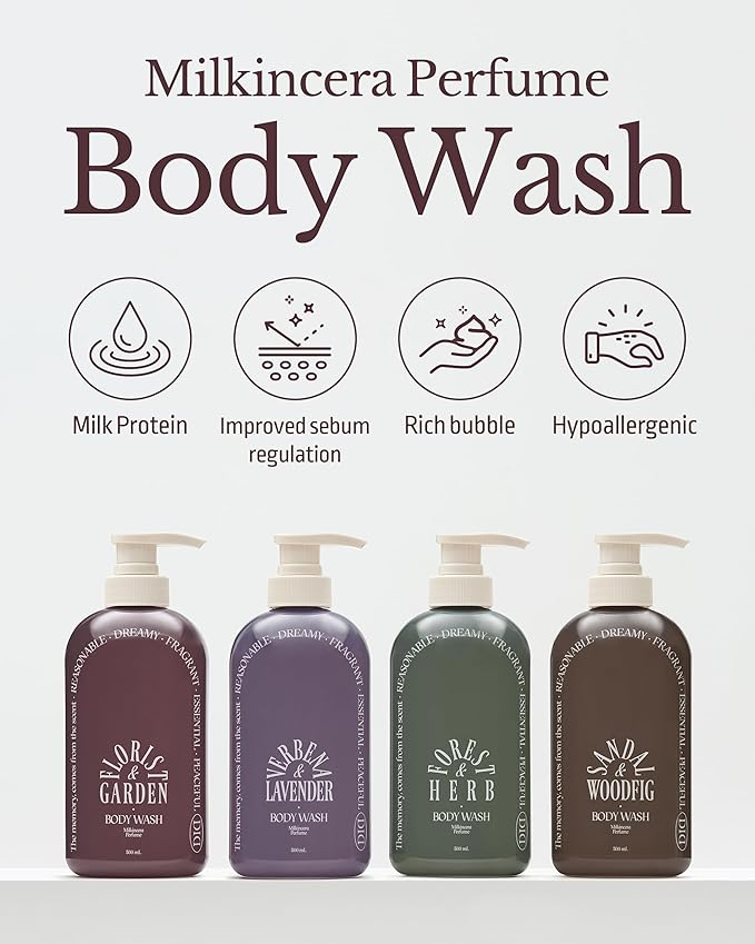 ODID Milk in Cera Perfume Body Wash - Korean Moisturizing Body Cleanser for All Skin Types - Natural Green Herb Scent - with Milk Protein and Ceramide, 16.9 fl.oz.