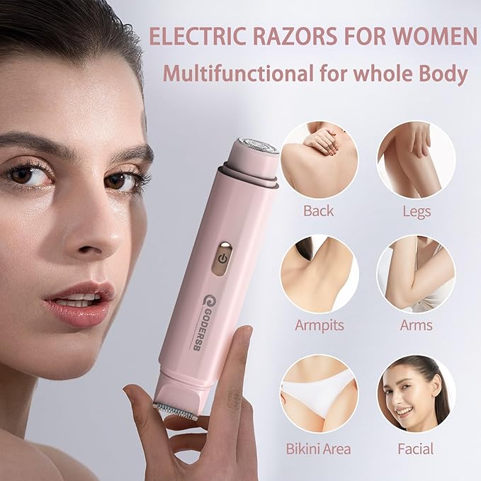 Bikini Shaver Trimmer for Women, Ladies Electric Hair Removal Kit USB Rechargeable Waterproof Facial and Body Epilator Pink