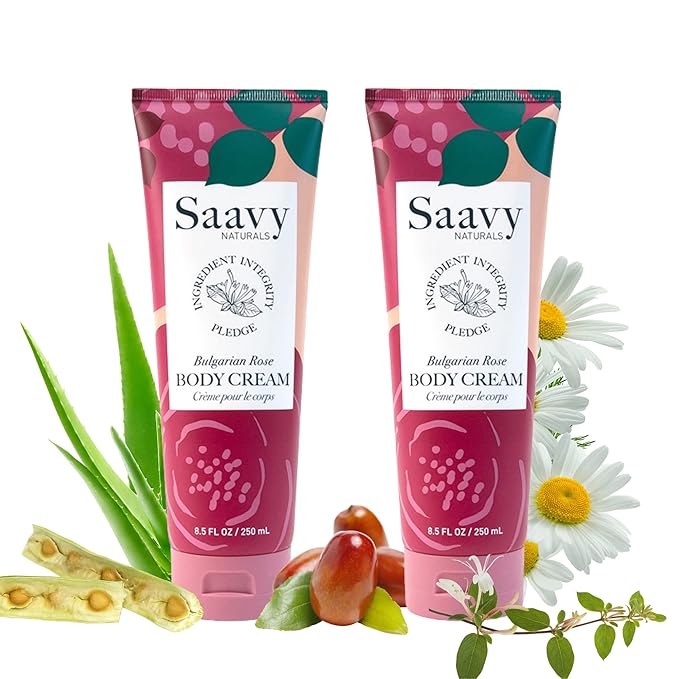Saavy Naturals Body Cream Clean,Plant Based Ingredients - Made in USA 2 pack Bulgarian Rose Body Lotion Absorbent Shea Butter Thick and Creamy, Naturally Scented Body Lotion for Dry Skin, 8.5 Oz.