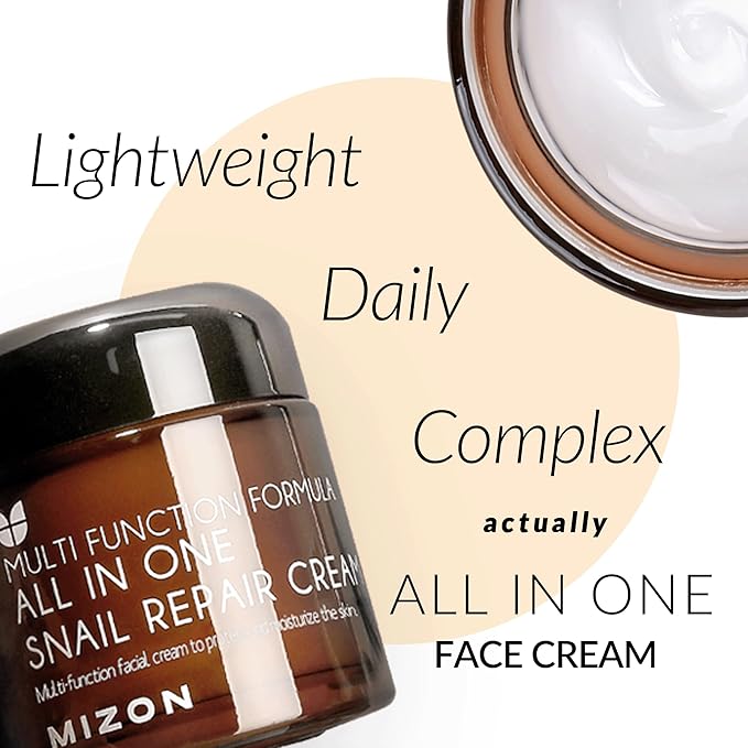 MIZON All-in-One Snail Repair Cream – Korean Face Moisturizer with Snail Mucin & 12 Natural Extracts – Hydrating & Nourishing Cream for Fine Lines, Wrinkles & Blemish Care – (2.54 fl oz)