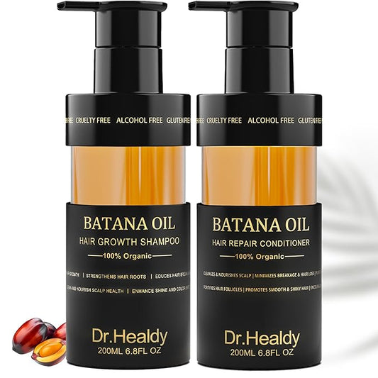 Batana Oil Shampoo and Conditioner Set - for Hair Growth,Thickening & Hydration,Sulfate Free - Fights Hair Loss & Clarifies Scalp -Root Activator Shampoo for Men (6.8 Fl Oz×2)