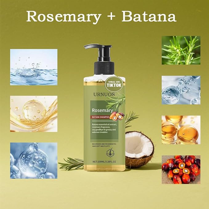 Rosemary and Batana Shampoo for Thicker Hair - Controls Oil and Dandruff,Promotes Hair Growth,Scalp Soothing Natural Ingredients,Voluminous Shine for All Hair Types (100ML)
