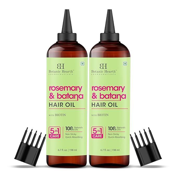 Botanic Hearth Rosemary & Batana Hair Oil with Biotin | 100% Natural Oils | Non-Sticky, Fast Absorbing | Promotes Hair Growth, Nourishment & Shine | 5-in-1 Hair Care | 6.7 fl oz Set of 2 - Hair Tonic